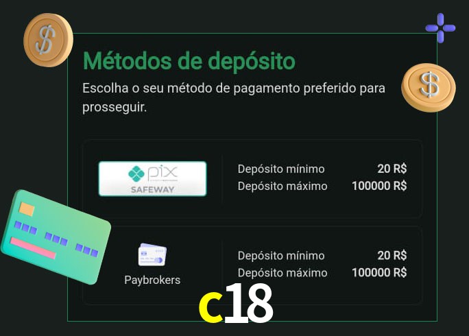 O cassino c18 oferece uma grande variedade de métodos de pagamento